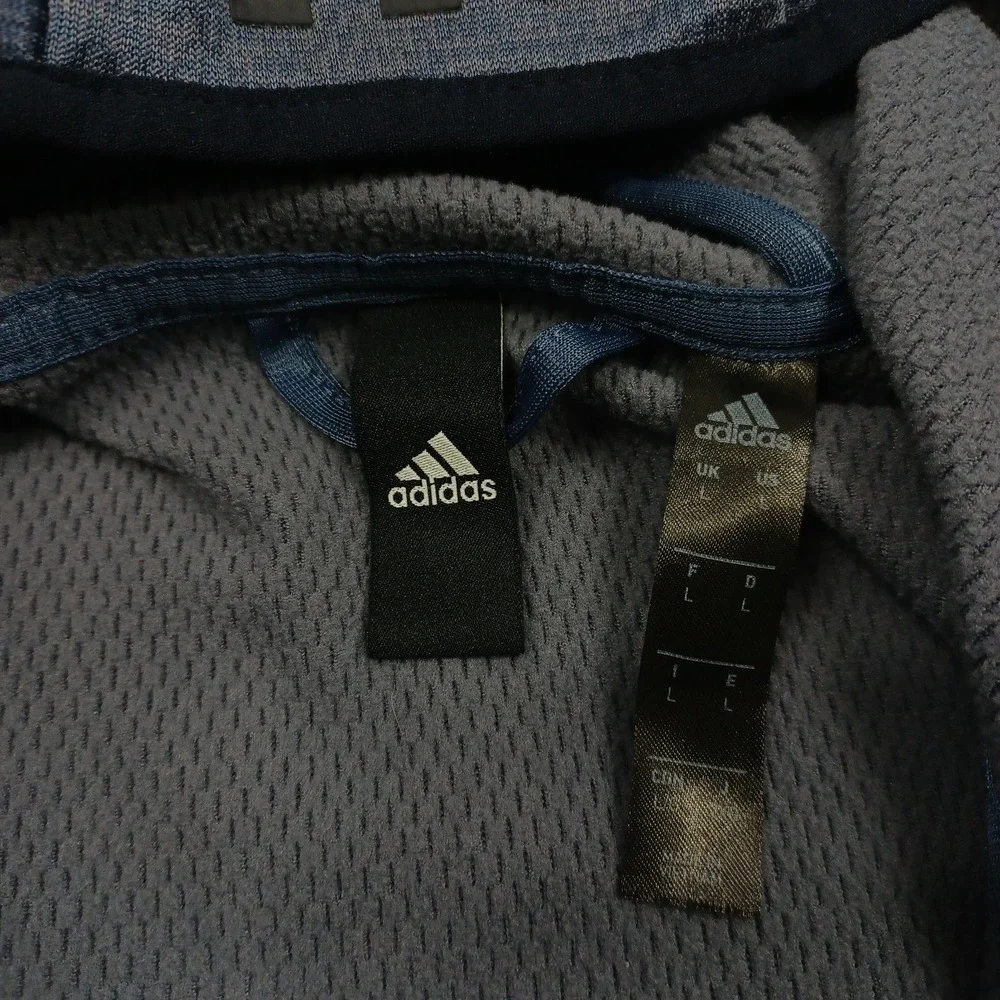 Adidas Jacket Mens Large Blue Outdoor Casual Full Zip Pockets Hooded